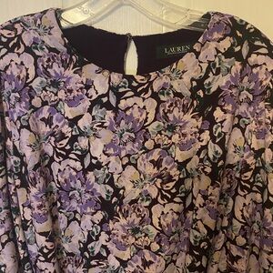 Ralph Lauren Purple Floral Dress with 3/4 Bubble Sleeve Old Money